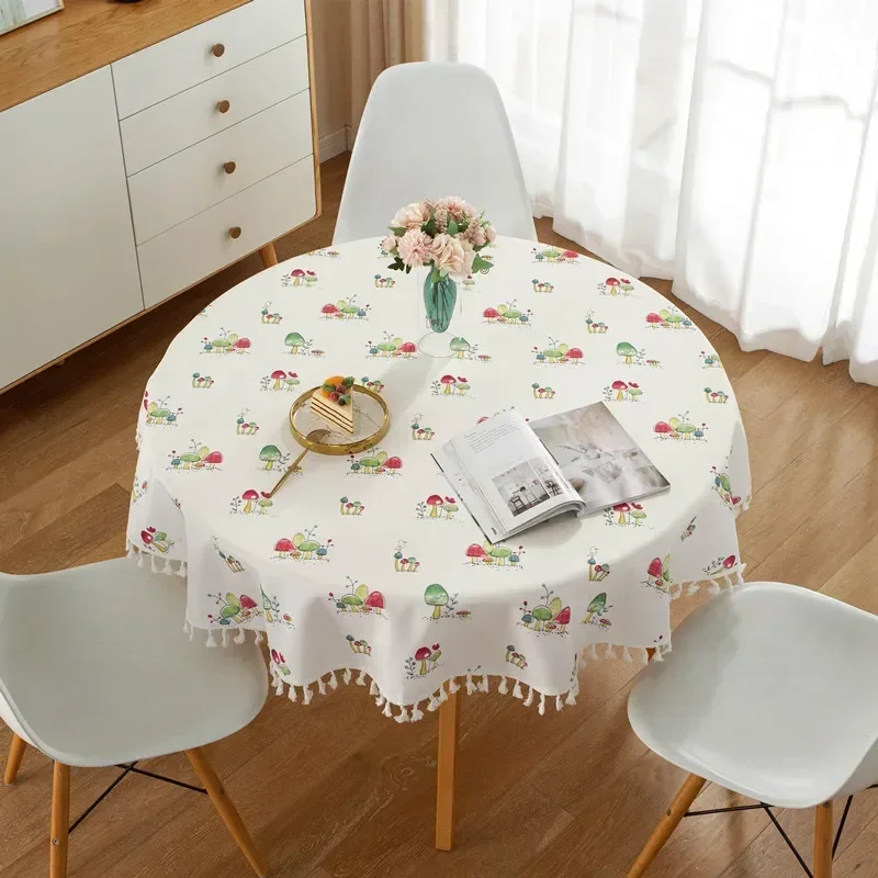 2024 Cartoon waterproof fabric fringe round table cloth book tablecloth end table cloth yellow