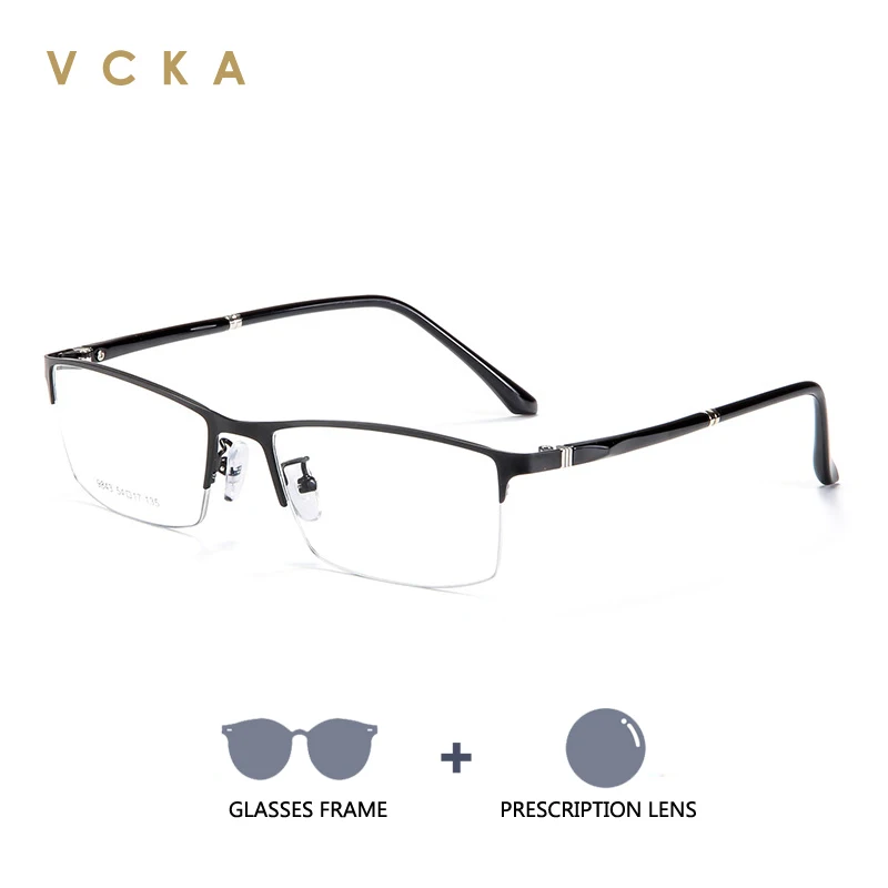 

VCKA Photochromic Myopia/Reading Prescription Glasses Anti-blue light Alloy Men Customized Optics Business Half Frame Eyewear