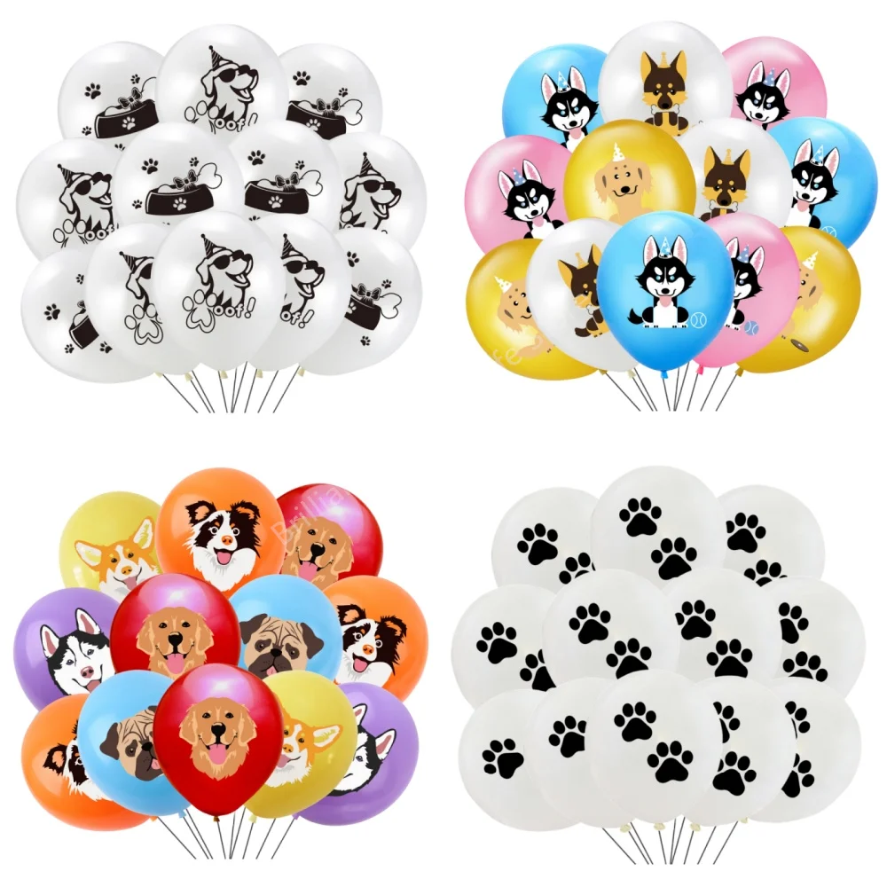 12/24pcs 12Inch Puppy Dog Latex Balloon Party Supplies Corgi Husky Paw Print Party Balloons for Baby Shower Birthday Party Decor