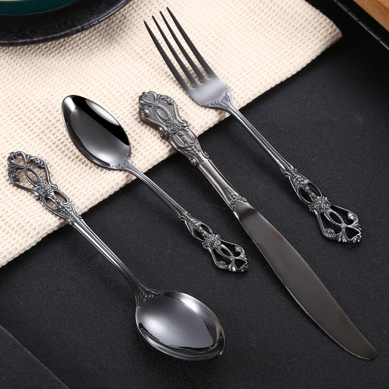 

4Pcs Stainless Steel Creative Flatware Set Multi-Color Piercing Black Gift Box Steak Knife Fork Dessert Spoons Dinner Cutlery