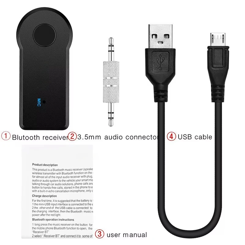 Bluetooth-compatible 4.2 AUX Audio Stereo Music 3.5mm Receiver Microphone Receiver Consumer Electronics Accessories Car Adapter