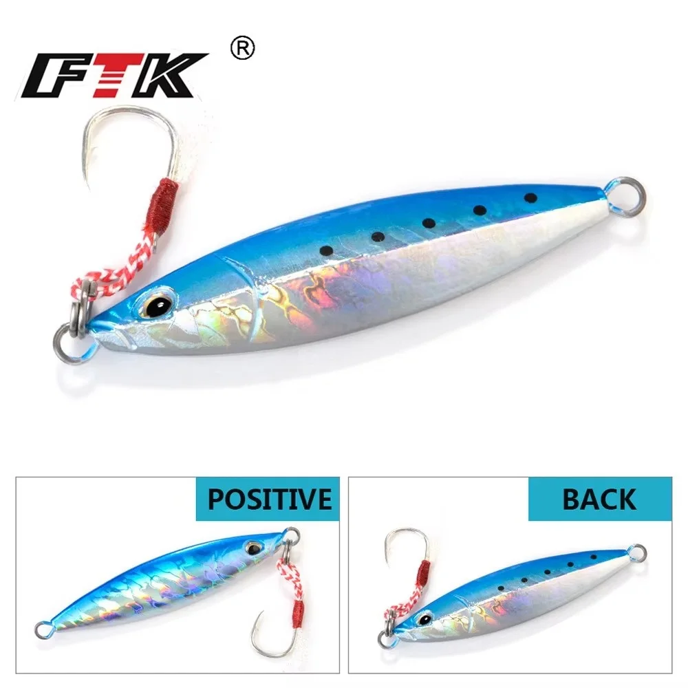 

FTK 80g 100g 150g Metal Jig Lures Deep Sea Fishing Lures 3D Eyes Slow Jigging Hard Artificial Bait