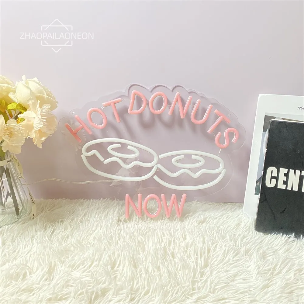 Hot Donuts Neon LED Sign Donut Shop Decor Neon Light Wall Art Decoration Led Lamp Sign Business Signboard Restaurant LED Light