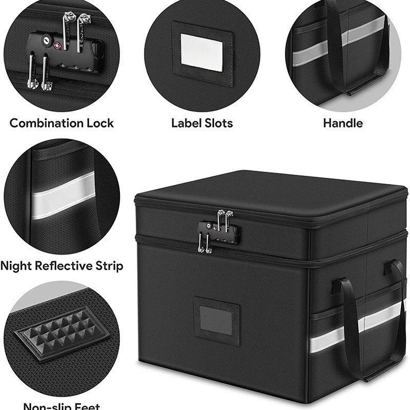 Fireproof storage box, school archives double-layer information important document storage folding with cover waterproof