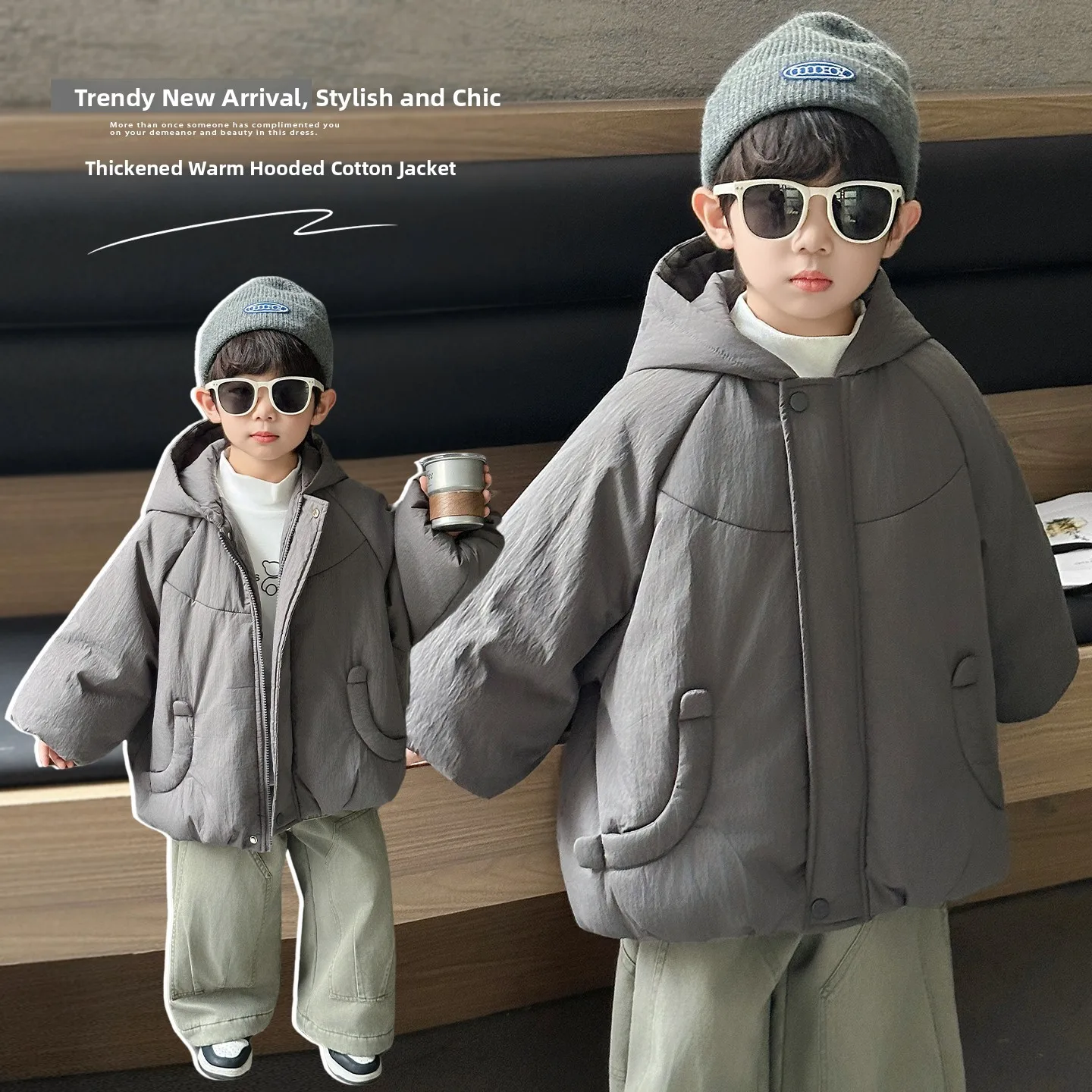 

Зимняя куртка для мальчиков из хлопка Thiened Fce, теплая повседневная ветровка с капюшоном, с наполнителем из полиэфирного волокна, подростковая мода