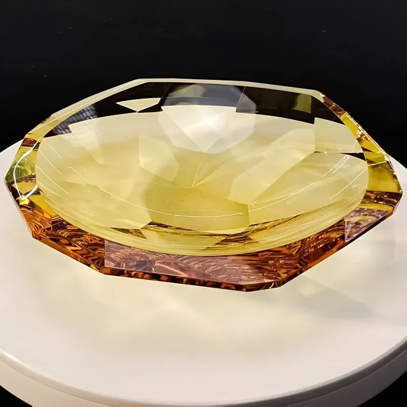 Luxury modern faceted crystal bowl octagonal cut sea blue decorative tray desktop candy jewelry display plate handmade custom