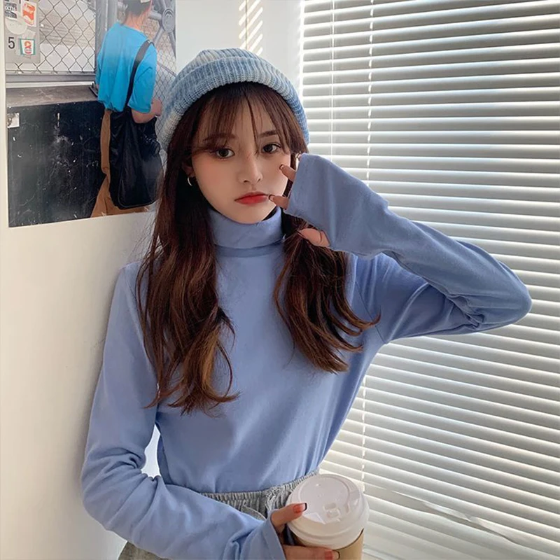 Autumn and Winter Woman\'s Clothing Thick All-match Warm High-neck Trend Top Casual Korean Fashion Preppy Style Youth Undercoat