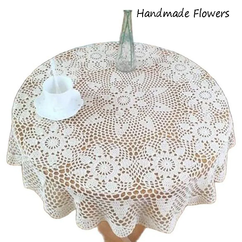 NEW Round handmade flowers crochet table cover cloth kitchen tea tablecloth Christmas wedding Table decoration and accessories