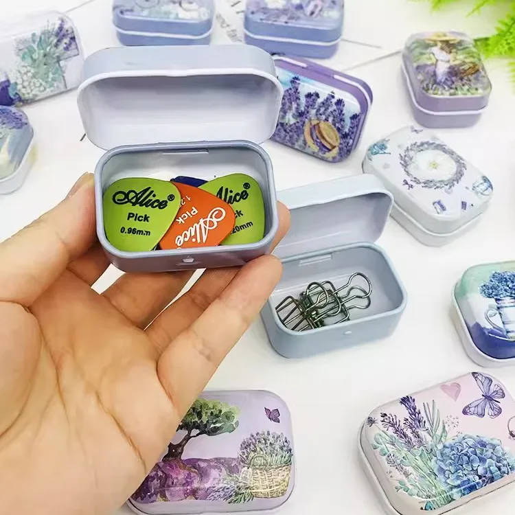 32Pcs(1 Box)  New Lavender Flower DIY Mini Cover Iron Tin Earphone Ring Metal Case / Can/Pill Cute Small Kit/Candy Storage Gift