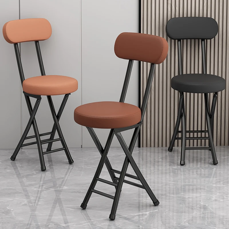 

Folding Dining Chair with Backrest, Portable Balcony Stool, Padded Study Desk Seat, Simple Versatile Round Home Chair