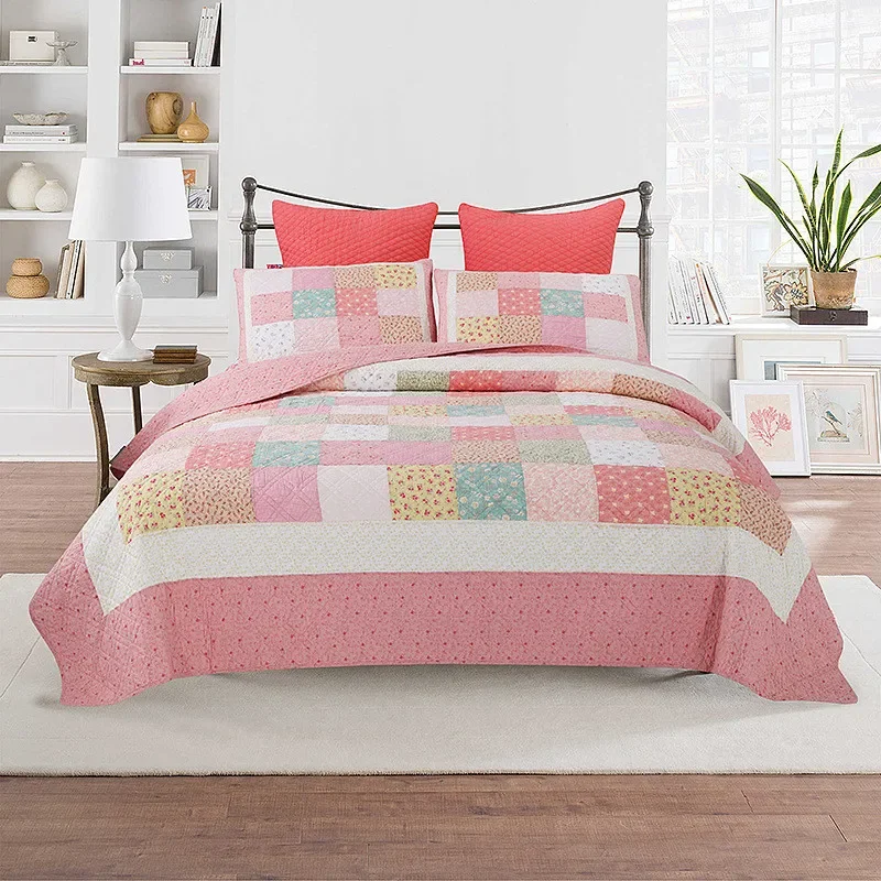 Quilted Bedspread Set, 100% Cotton, Patchwork Quilt, Linen Blanket, Cubrecam Bed Cover Colcha, Summer Quilt Bedding Set 3Pcs