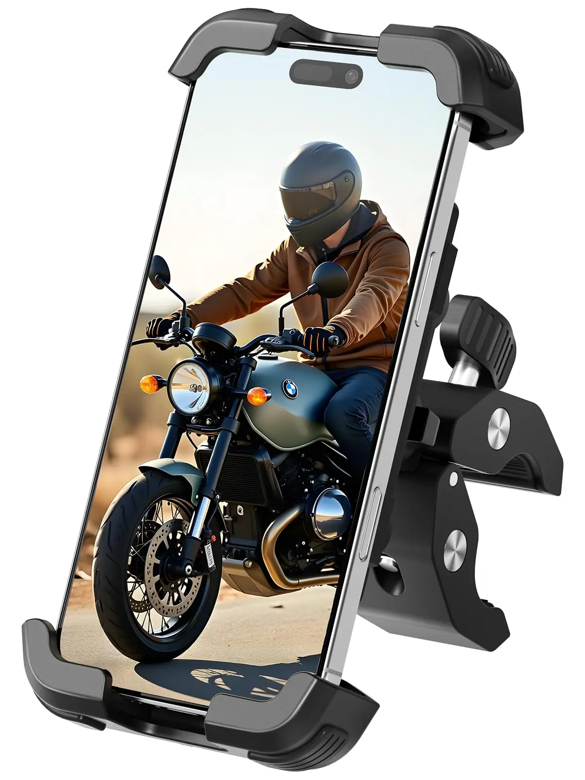 

Bike Motorcycle Phone Holder Mount -Dual Vibration Dampener, Tool-Free Handlebar Clip & Secure Lock for All Cell Phones 4.7-6.9"