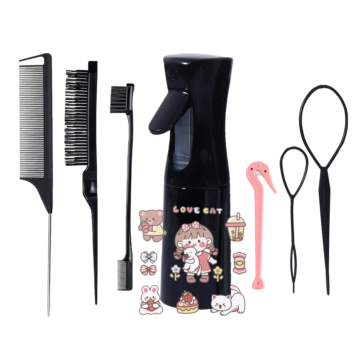 Hair styling suit, cartoon sticker, spray bottle, hair styling brush, hair styling knitting tools, Special for Real Hair Wigs