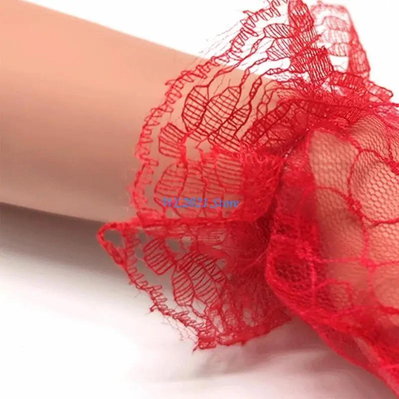 G5GC سيدة مساء مأدبة قفازات أنيقة كاملة الأصابع قفازات 1920s الزعنفة الأسود الدانتيل الزفاف قفازات الزفاف لملابس الزفاف