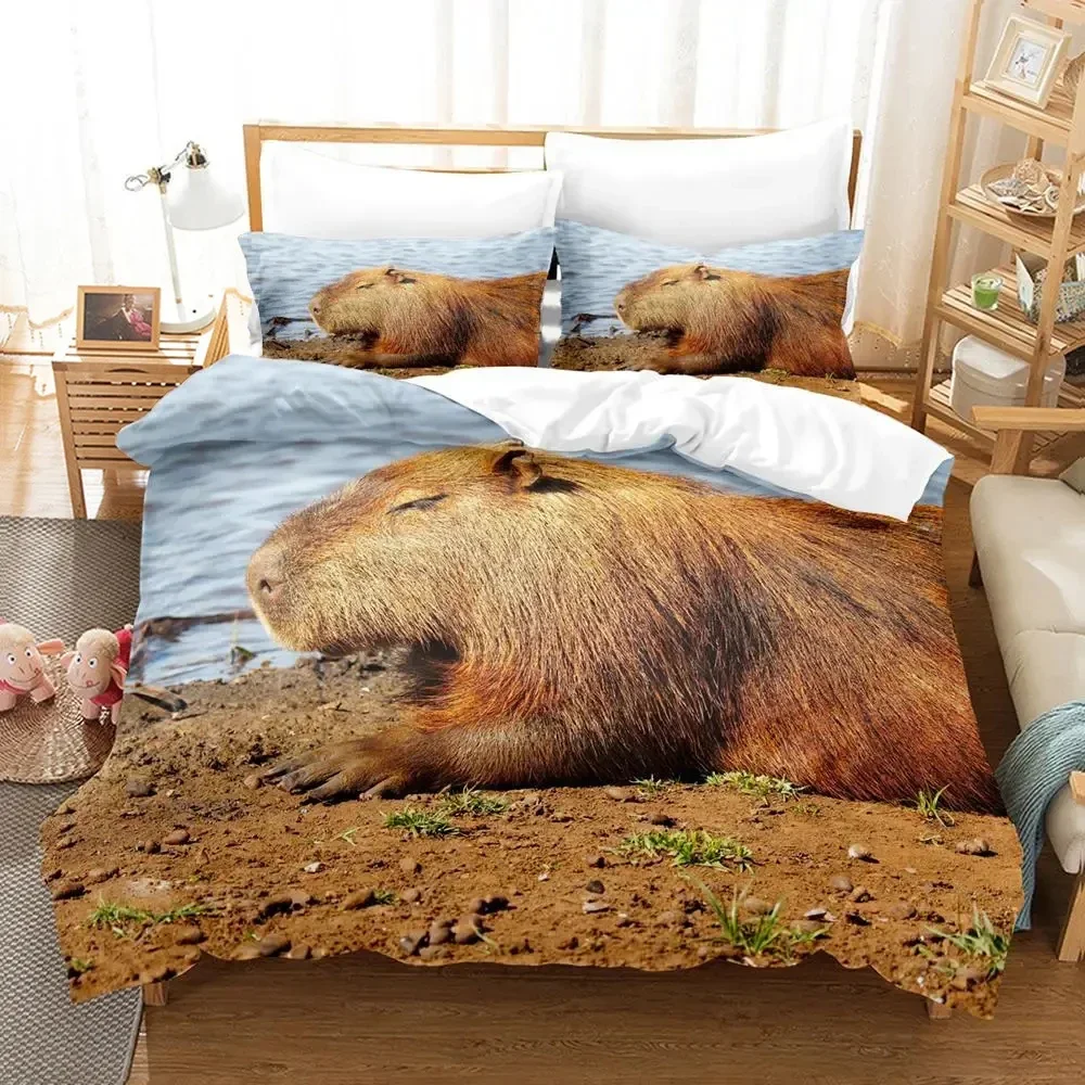 

Capybaras Single Double Queen King Size Комплект постельного белья для мальчиков Пододеяльник для спальни 3D принт Аниме Простыня Комплект пододеяльников Постельный комплект