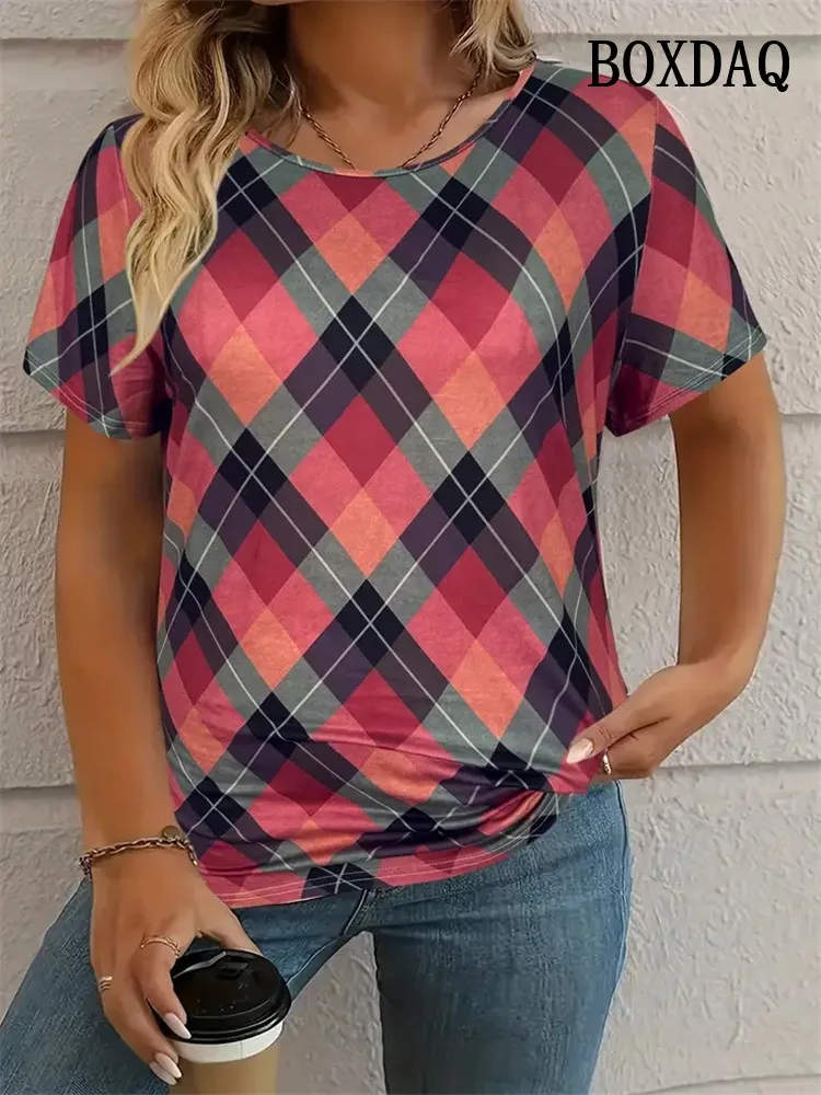 Tie Dye Striped Print T Shirt For Women 2025 Summer Clothes Fashion Round Neck Loose Short Sleeve Tee Shirt Plus Size Casual Top