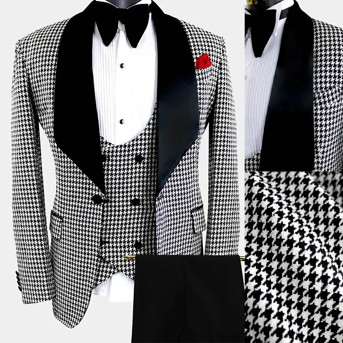 Trajes de boda Vintage para hombre, esmoquin con solapa de pata de gallo, chaqueta de 3 piezas, pantalones, chaleco para novio, negocios, fiesta, graduación, hecho a medida