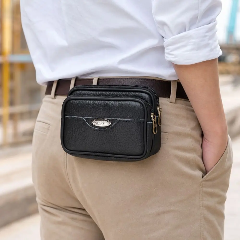 Durable PU Leather Man Belt Pouch 6.5inch Zipper Phone Case Modern Universal Phone Belt Clip Bag Men's