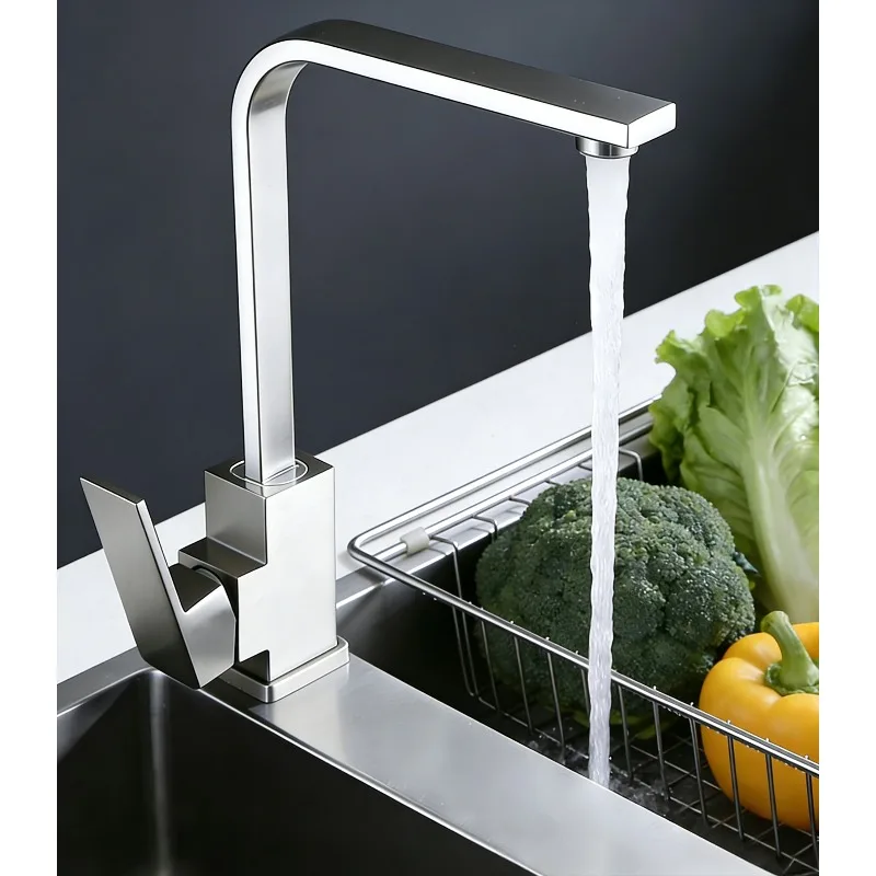 

Смеситель для кухни из нержавеющей стали 304, для холодной и горячей воды, матовый, квадратный, для кухонной мойки