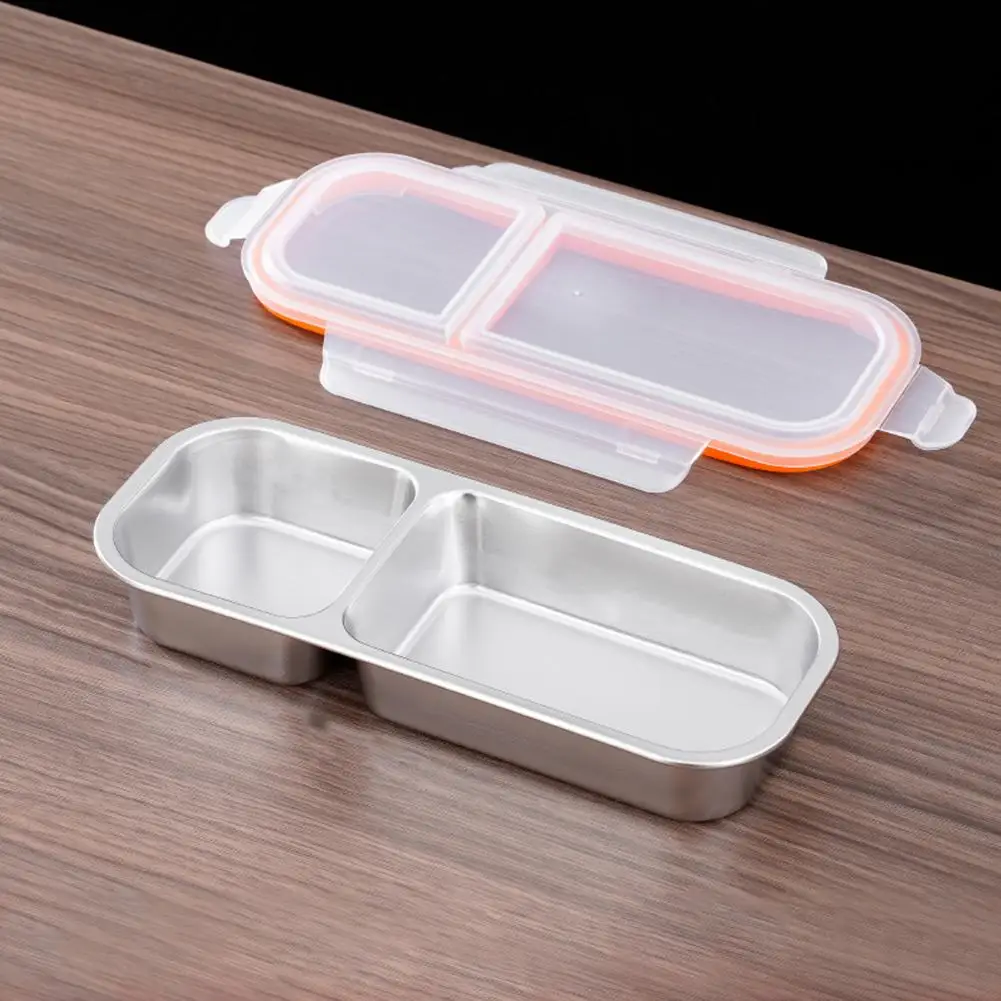 Stainless Steel Snack Box Food Grade Bento Box 2pcs Stainless Steel Snack Containers with Lids Leak-proof Divided for Travel