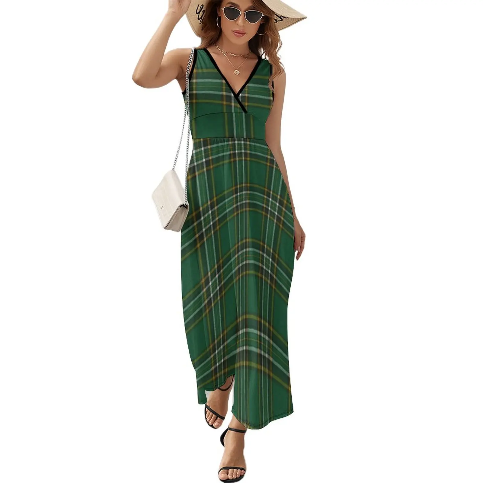 Irish National Original Tartan Sleeveless Dress chic and elegant woman dress Long dress woman Elegant gown