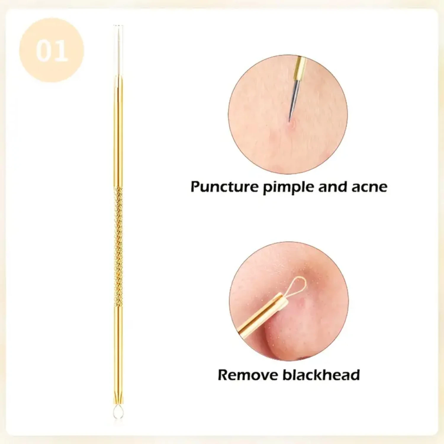 مجموعة علاج حب الشباب الذهبية الفاخرة - مجموعة كاملة احترافية وفعالية للغاية مكونة من 4 قطع من أدوات إزالة الرؤوس السوداء وإبر حب الشباب #5