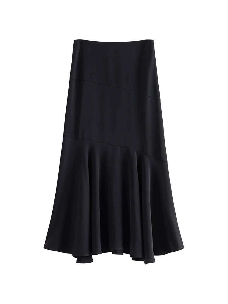 ZIQIAO Classic Elegant Black High Waist Long Skirt 2024 Summer Mermaid Skirt Commuting Versatile Casual Women Skirt 24ZQ92114