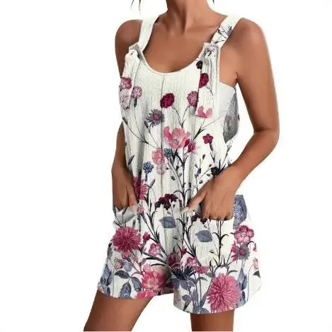 

Женский комбинезон Street Sle с высокой талией, принтованным воротником и карманами, из полиэфирного волокна, длина до колен