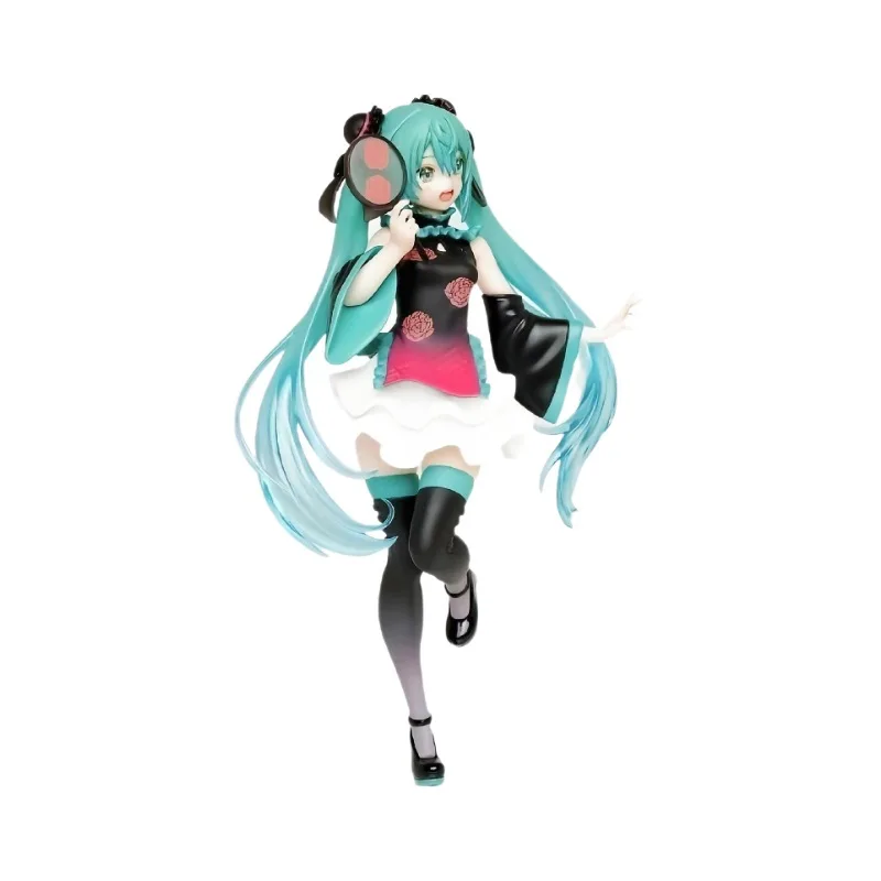 Hatsune Miku Anime Girl Figures Chinese Style Cheongsam Standing Posture with a Fan in Hand Figurines Doll Model Kids Toys Gifts