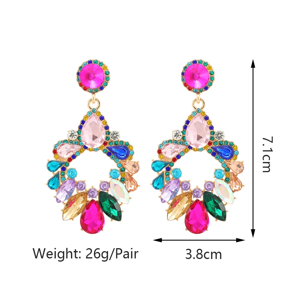 Statement Rhinestone Large Drop Dangle Earrings For Women Colorful Crystal Chandelier Designer Luxury Wedding Party Prom Jewelry