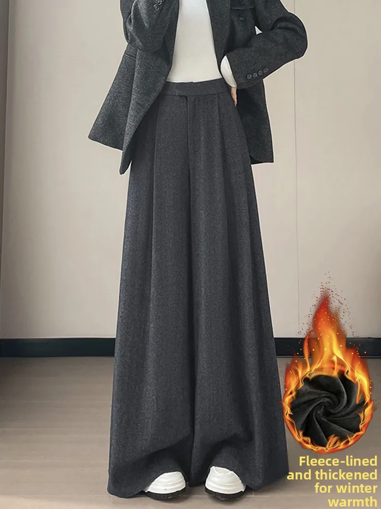 Pantaloni Casual da Donna Faion a Vita Alta, Foderati in Lana, Primavera 2026, Gamba Larga e Lunghezza a Terra, Stile Casual