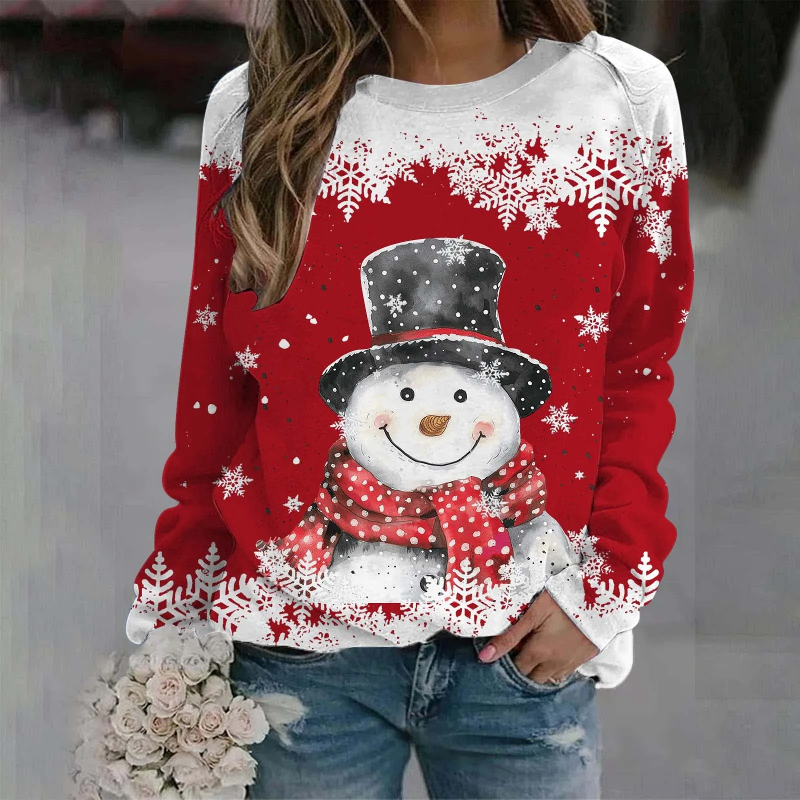 New Hoodies Sweatshirts Korean Fashion Snowflake Christmas tree Round Neck Warm Soft Christmas Pattern Women's Fashion Hoodies