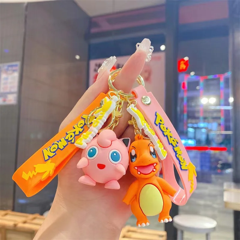 Pokemon Anime Figure Model Keychian Charmander Bulbasaur Psyduck Pendant Keyring Cartoon Squirtle Jigglypuff Model Children Gift