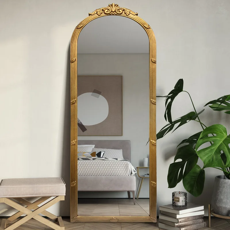 European retro full-length mirror clothing store wall-mounted carved floor-to-ceiling mirror home living room bedroom cloakroom