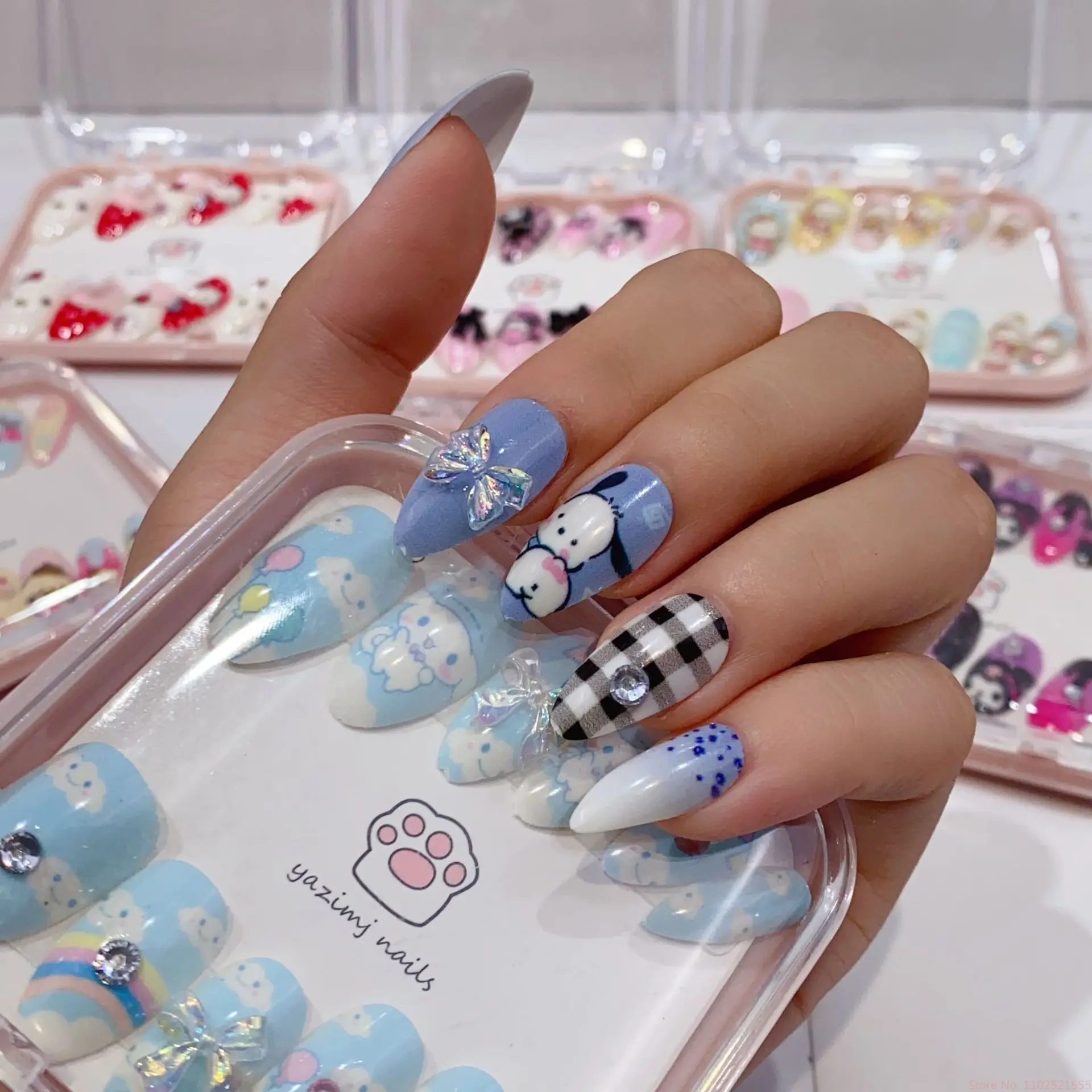 Hello Kitty False Nail Kawaii Sanrio Accessories Anime Y2k Kuromi Filler False Nail Design Removable Manicure Jewelry Girl Gift