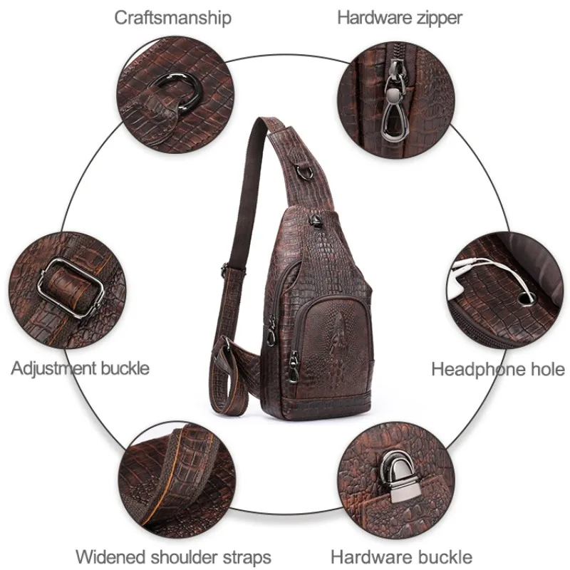 WESTAL Genuine Leather Sling Bag Anti-Thief Crossbody Personal Pocket Bag Chest Shoulder Bag for Travel Hiking Croco Design Bags