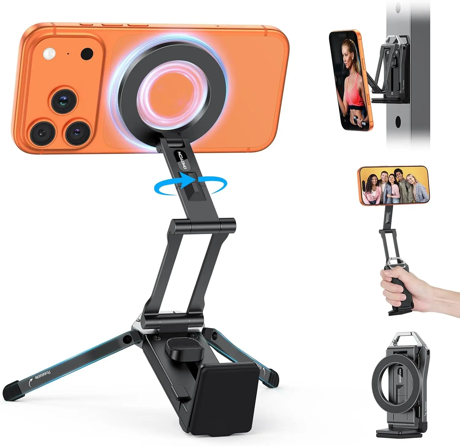 

360° Rotating Magnetic Phone Tripod, Foldable Stand for iPhone/Android, Vlog Gym Travel