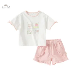 Dave Bella Girl's Suit 2024 New Summer Clothes Children's Short-Sleeved T-shirt Shorts Casual Baby Two-Piece Set DB2240356