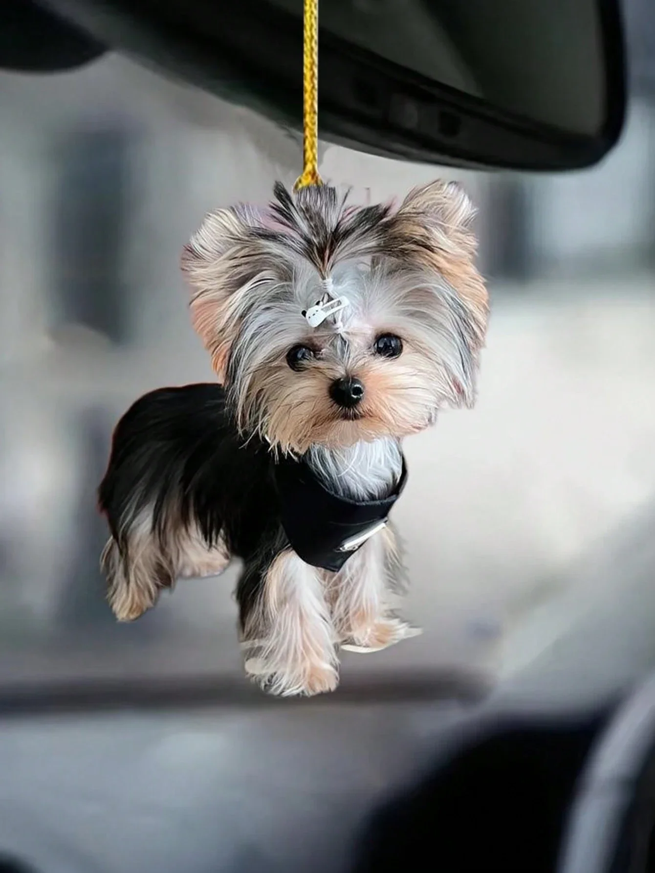 

1pc Black Acrylic Cute Dog Print Hot-Stamped Car Rearview Mirror Pendant With Hanging Rope, Suitable For Car Interior Decoration