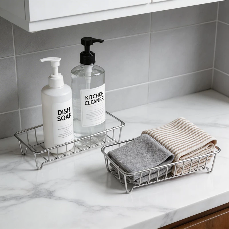 304 Stainless Steel Rust-proof Bathroom Kitchen Shelf Drainage Storage Basket for Home Bathroom Kitchen Storage