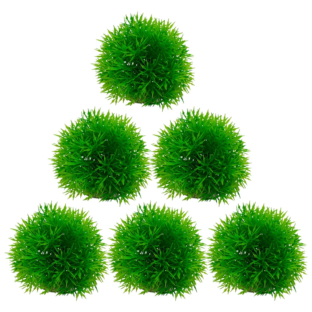 

6 Pcs Artificial Grass Ball Vivid Aquatic Plants Decorative Aquarium Plants Fish Tank Decors Safe For Animals Realistic Home