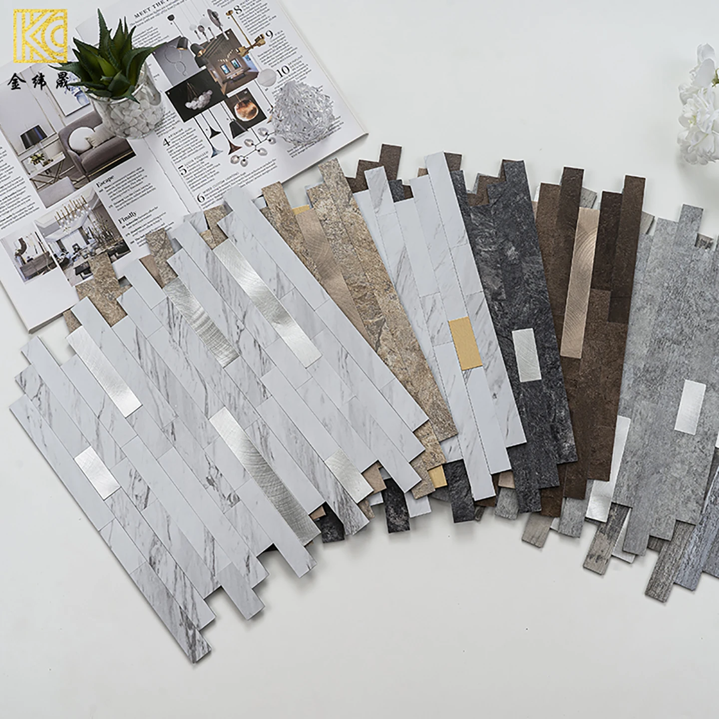 

Strip Metal Mosaic Tile Living Room Background Wall Kitchen Bathroom Bar Self-adhesive Wall Sticker Strip Wall Tile