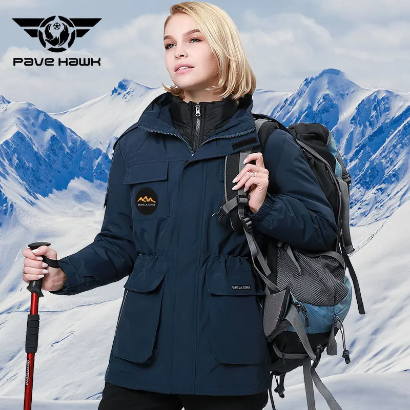 Kombinezon narciarski-30 stopni dół kurtki i kombinezon narciarski kobiety Outdoor Windbreak wodoodporny bawełna termiczna ciepły kombinezon