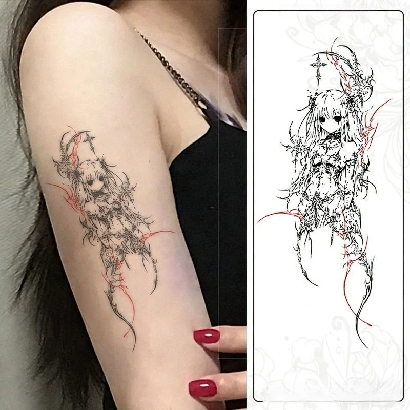 Cartoon Girl Temporary Tattoo for Women Man Art Fake Tattoo Sticker Waterproof Sexy Geisha Arm Leg Waist Anime Lasting Sticker