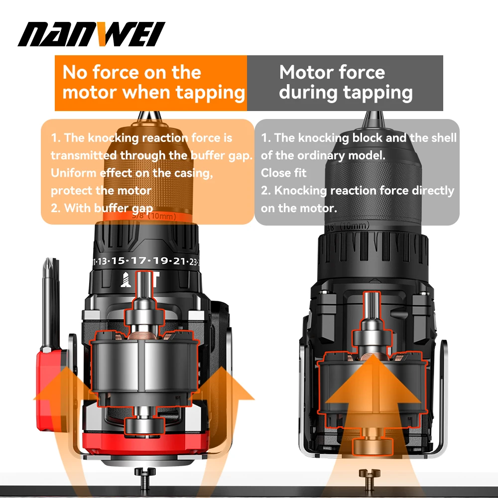 Li-ion Battery Brushless 16.8V Knockout Impact Drill Metal Ratchet Self-Locking Chuck Electric Drill Electric Screwdriver