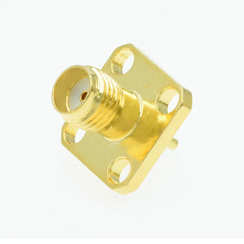 100pcs Copper Gold SMA Female PTFE With 4 Holes Flange Solder Connectors