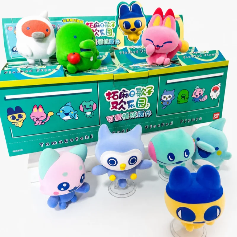Bandai Tamagotchi Blind Box Flocked Figure Cute Cartoon Character Collectible Desktop Ornament Surprise Mystery Toy For Adult