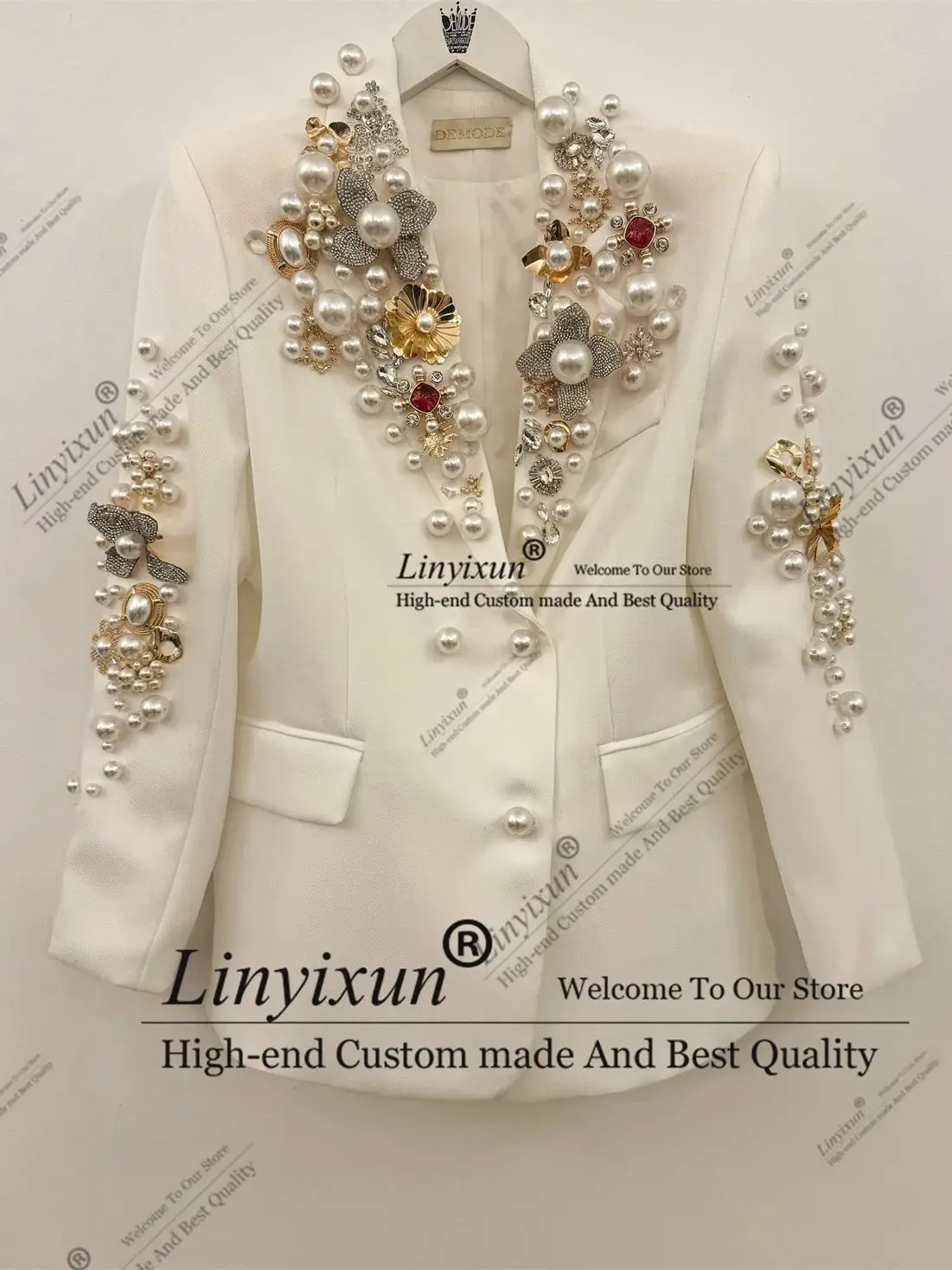 Luxury Diamond Suit for Women Single Breasted 2 Piece Jacket Shorts Blazer  Customized Office Lady Female Clothing Prom Bla