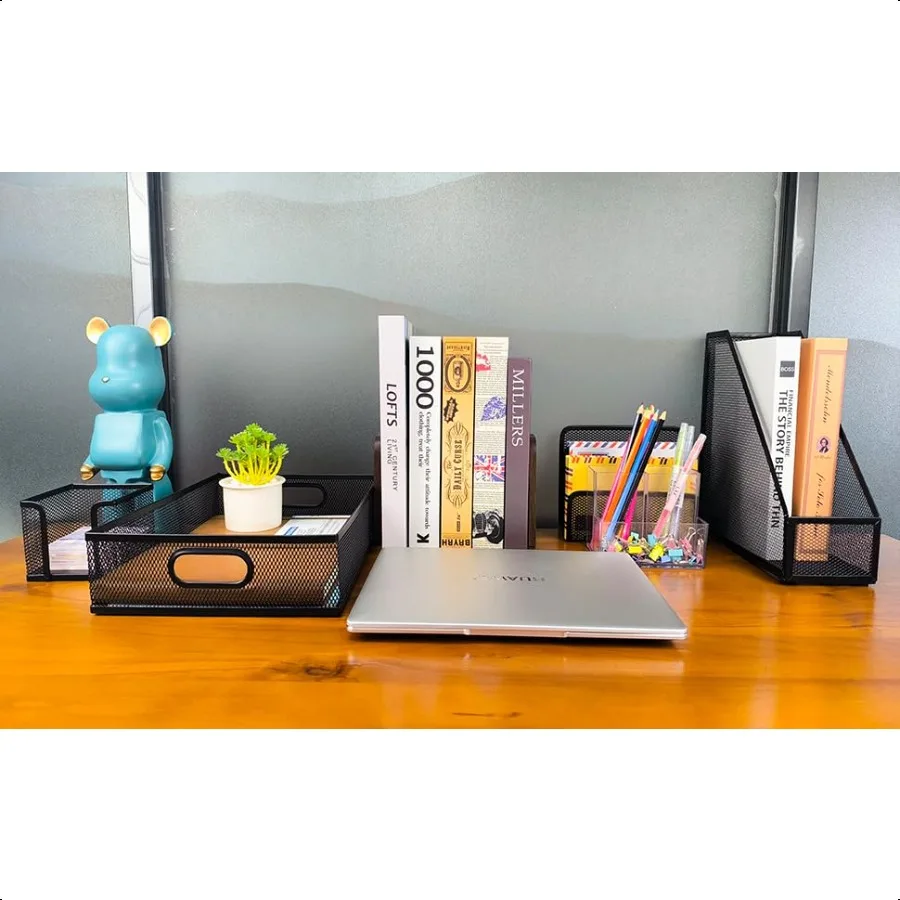 Настольные аксессуары, 5-компонентный черный офисный органайзер, набор лотков для файлов, держатель для журналов, чашка для ручек, держатель для липких заметок, сортировщик почты для писем f