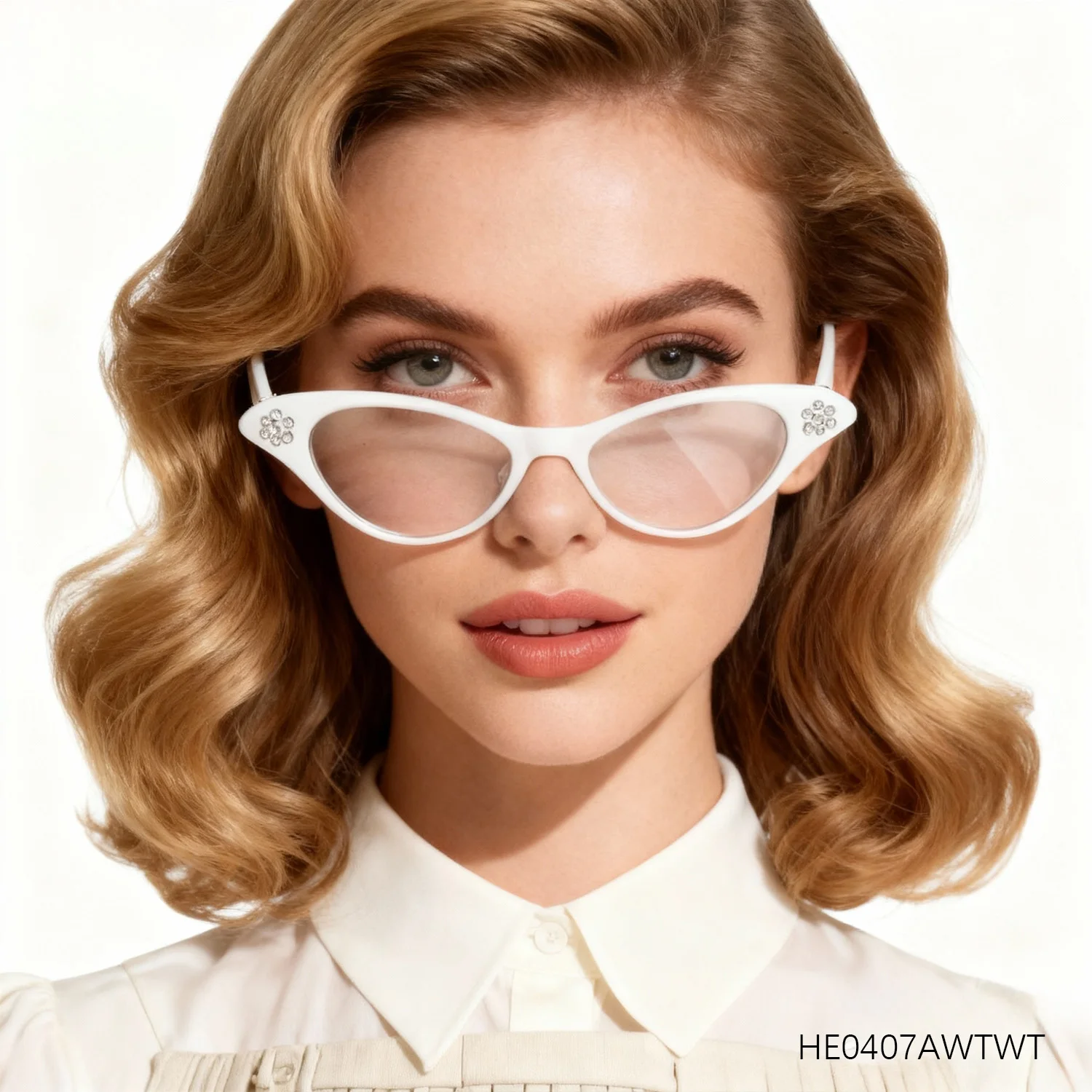 

PESENAR 1950s retro ball party ladies' dress with diamond cat-eye dress glasses